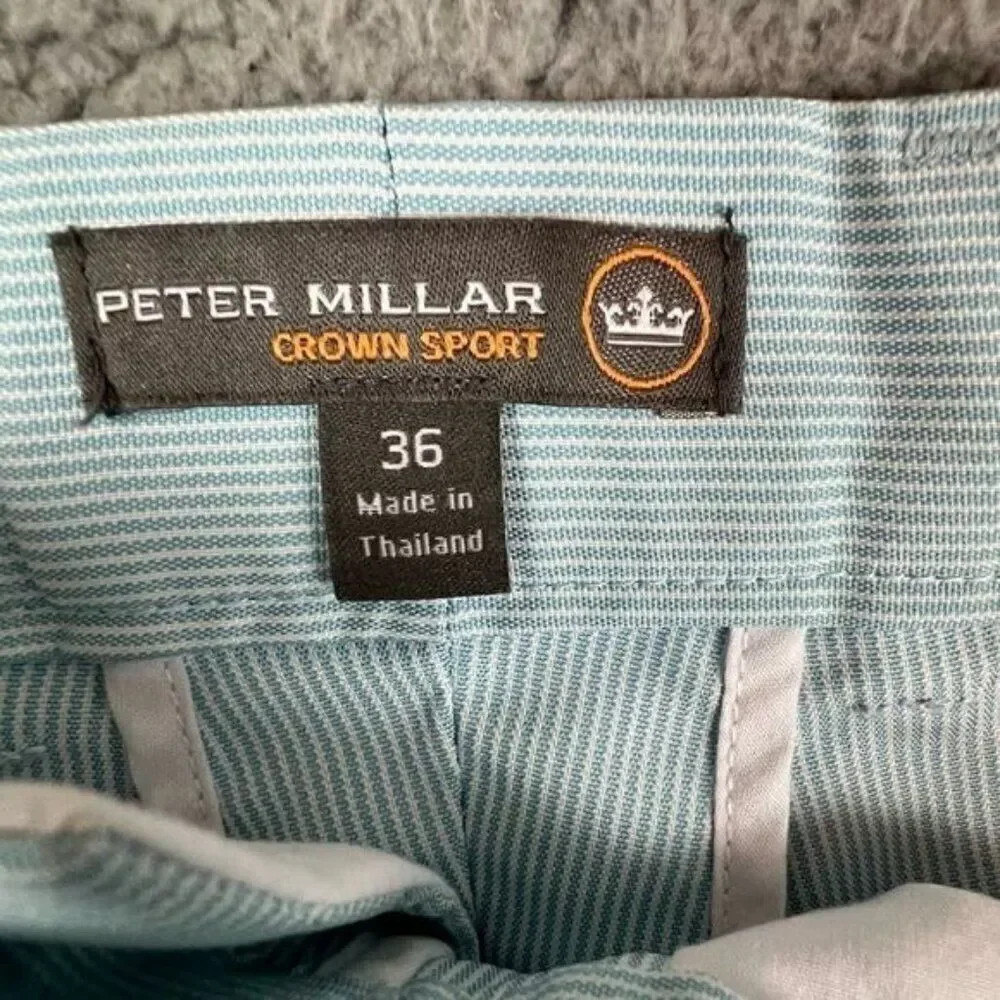 PETER MILLAR MENS GOLF SHORTS SIZE 36 LT BLUE AND WHITE STRIPES